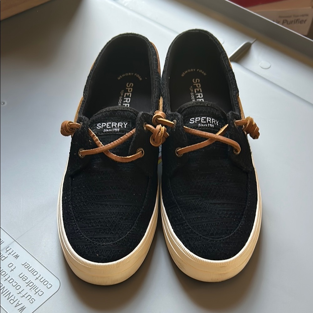 Sperry Black and White Loafers with Nautical Lacing